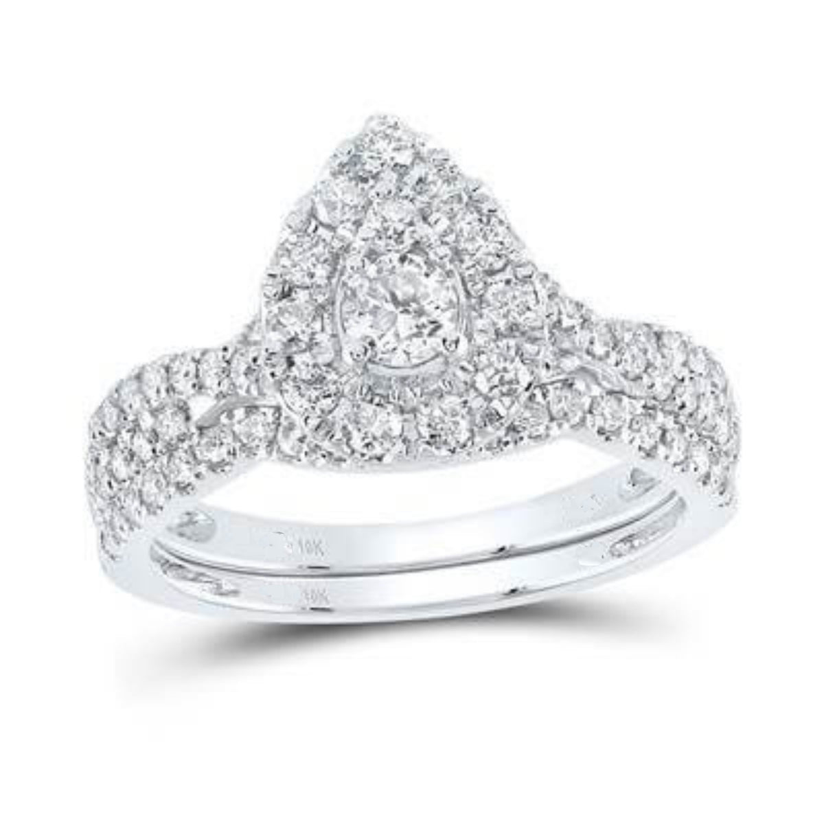 1CTW Princess Diamond Single Halo Bridal Wedding Ring Set - 10k White ...