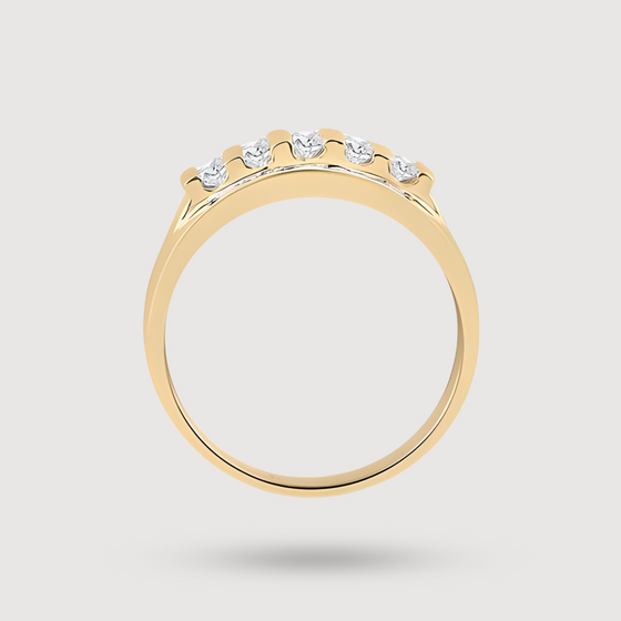 Ribbed 1ctw Diamond Ring - 14k Yellow Gold