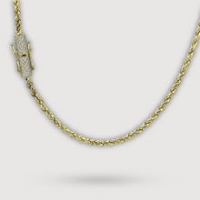  4mm Rope Chain with Custom Diamond Lock - 14k Solid Yellow Gold