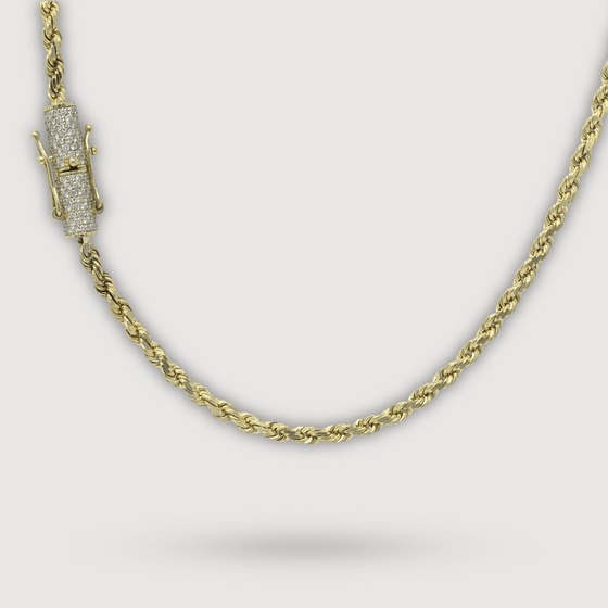 4mm Rope Chain with Custom Diamond Lock - 14k Solid Yellow Gold