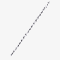 The Rope Bracelet - 3mm-5mm Solid White Gold features diamond cut, interwoven links and a lobster clasp, showcased on a plain white background.