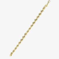 The Rope Bracelet - 6mm-15mm Solid Yellow Gold features a rope design, lobster clasp, and a small heart charm at one end, shown on a white background.