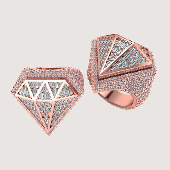 Radiant Diamond Shaped Ring in Rose Gold with 6.65 CT Lab-Grown Baguette Diamonds