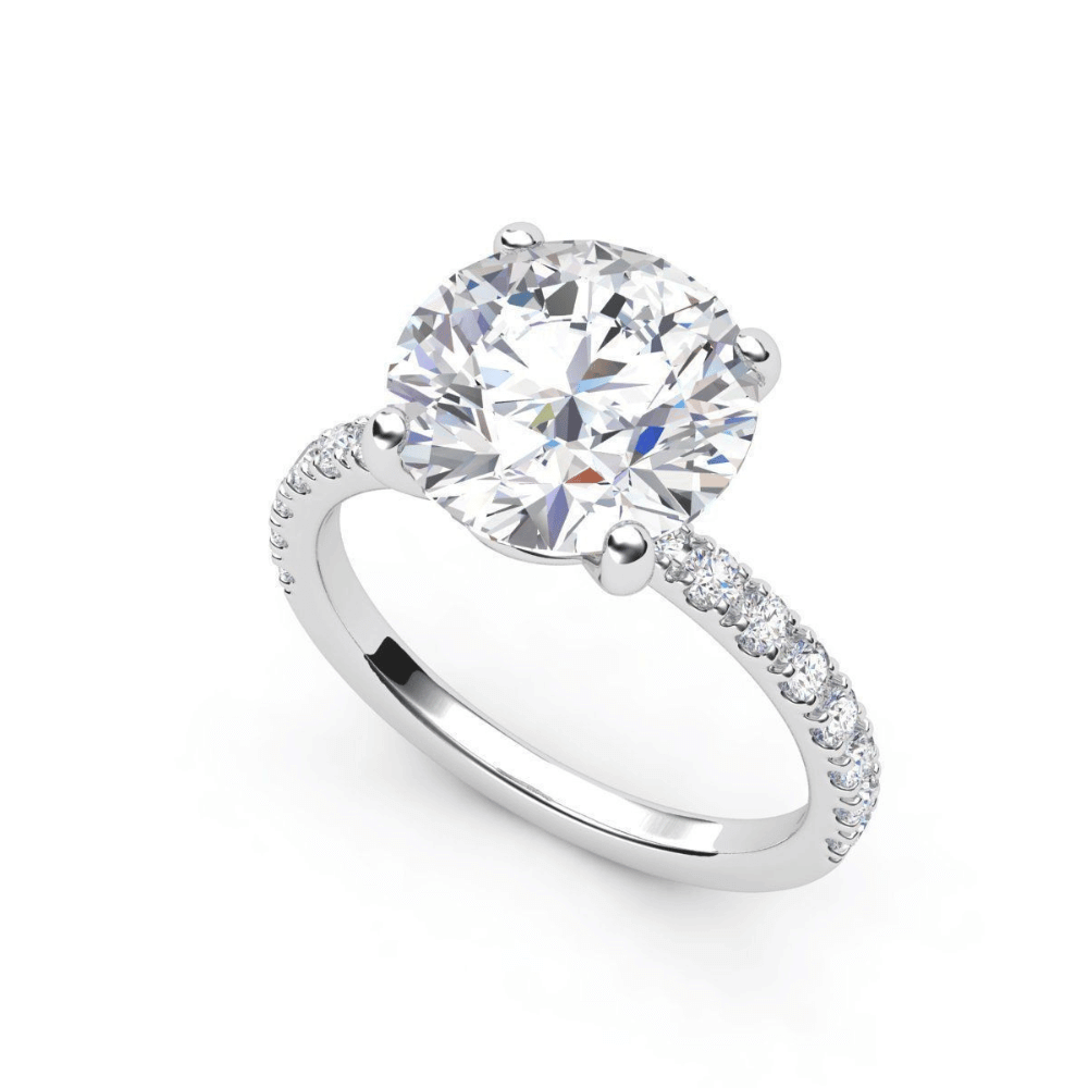 alt=" Discover the Round Cut Lab Diamond Engagement Ring with Pavé Band. Featuring a 2.00 CT lab-grown round diamond and pavé accents in 14K gold, it’s a timeless choice. "