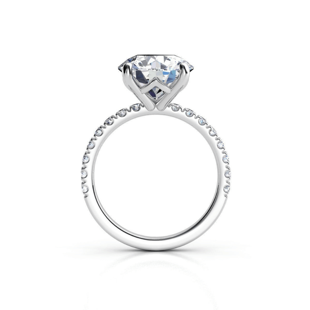 alt=" Discover the Round Cut Lab Diamond Engagement Ring with Pavé Band. Featuring a 2.00 CT lab-grown round diamond and pavé accents in 14K gold, it’s a timeless choice. "