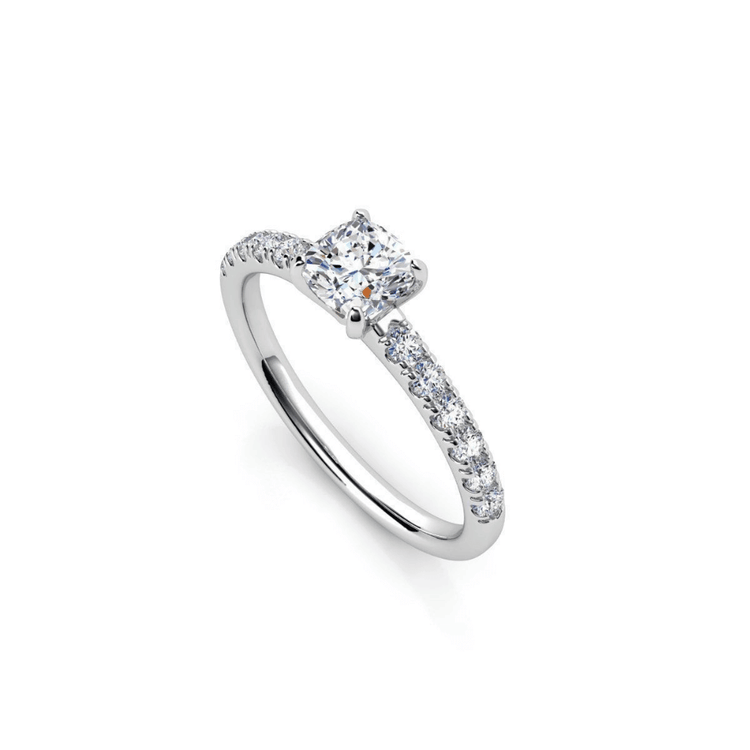 A beautiful Round-Cut Solitaire Lab Diamond Engagement Ring in white gold or platinum, featuring a brilliant lab diamond center stone, perfect as a women’s engagement ring and showcased on a white background.