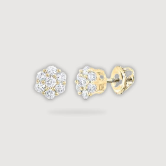 alt=" Elevate your style with 1/3CTW diamond flower cluster earrings in 10K yellow gold. Perfect for any occasion or as a cherished gift. "