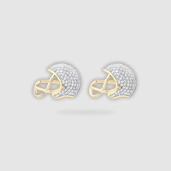 alt=" Discover elegant 3/8CTW diamond football helmet earrings in 10K gold. Perfect for any occasion, these timeless accessories sparkle with style. "