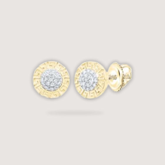 alt=" Elevate your style with these stunning diamond men's stud earrings in 10K yellow gold. Timeless elegance at its finest. "