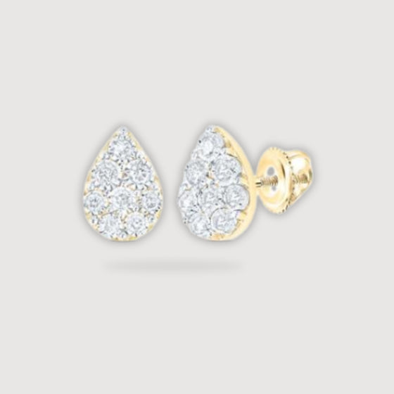 alt=" Discover 1/5CTW round diamond teardrop gold earrings, blending spiritual significance with elegant style. Perfect for adding sparkle to any outfit. "