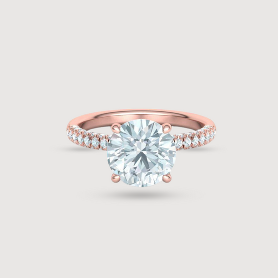 Round Hidden Halo Engagement Ring, crafted in 14k or 18k Solid Rose Gold. Featuring 4ctw ethically created lab grown diamond. | GOLDZENN 