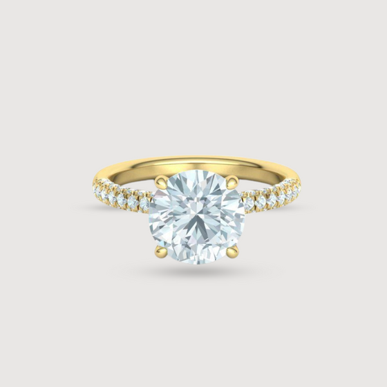 Round Hidden Halo Engagement Ring, crafted in 14k or 18k Solid Yellow Gold. Featuring 4ctw ethically created lab grown diamond. | GOLDZENN 