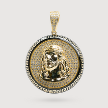  Shop Round Jesus Portrait Pendant with CZ stones. Crafted in 14k Yellow Gold. 