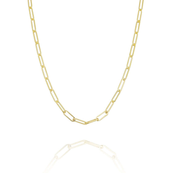 Alt=" Gold Paper Clip Chain - 3mm Discover GOLDZENN’s 3mm Gold Paper Clip Chain, crafted in hypoallergenic gold for an ultra-slim, lightweight design."