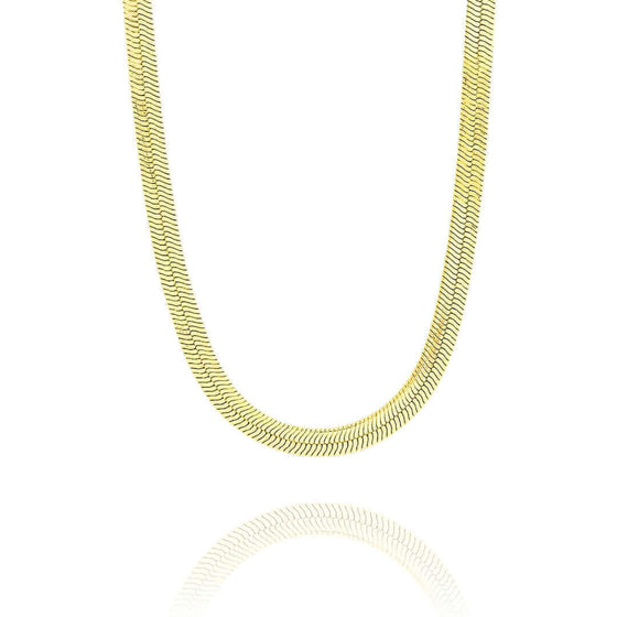 Alt=" Herringbone Chain - 3mm Discover GOLDZENN’s 3mm Herringbone Chain, crafted in hypoallergenic 14K gold for an ultra-delicate, tangle-free design. Ideal for subtle layering or minimalist elegance."