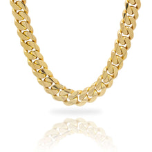  alt=" Experience unparalleled luxury with our handmade 16mm solid gold Cuban link chain. Available in 10k, 14k, & 18k gold (yellow, white, rose). Box, sleek, or diamond clasp. "