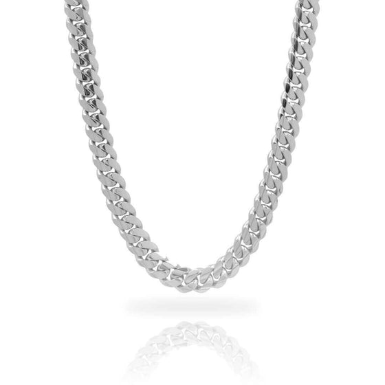 ALT=" Silver Cuban Link Chain - 8mm Discover the 8mm Silver Cuban Link Chain. Handcrafted Cuban link in premium silver with a sleek and polished design. Shop now at Goldzenn!"