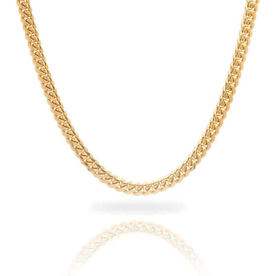 Cuban Link Chain Solid Gold 6mm - Box Lock Machine-made 6mm solid gold Cuban link chain crafted from fine Italian gold. Features a secure box lock. Available in 10k, 14k, & 18k gold. Shop now!