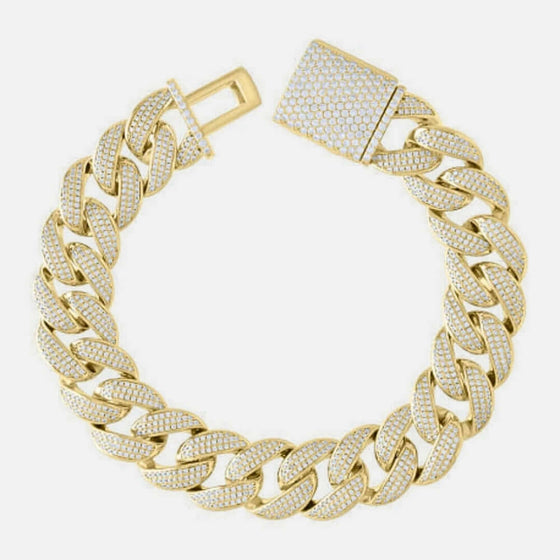 Gold Bonded Moissanite Miami Cuban Bracelets - 16mm Shop the Gold Bonded Moissanite Miami Cuban Bracelet - 16mm. Made with VVS moissanites & gold-bonded stainless steel. Bold, luxurious, and perfect for any occasion.