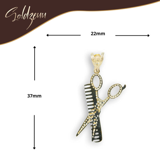 Scissors & Comb Pendant - 10k Solid Gold| GOLDZENN- Showing the pendant's dimension.