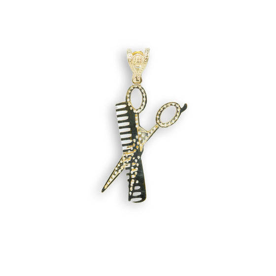 Scissors & Comb Pendant - 10k Solid Gold| GOLDZENN- Showing the back detail of the pendant.