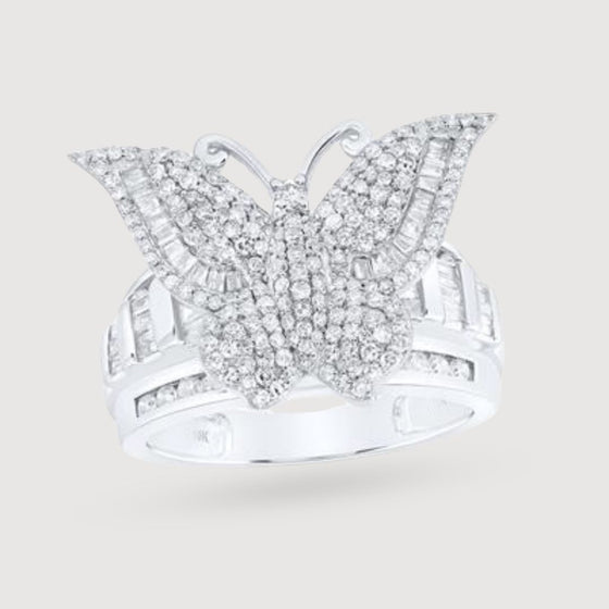 1-1/2CTW Diamond Butterfly Fashion Ladies Ring - 10K Gold