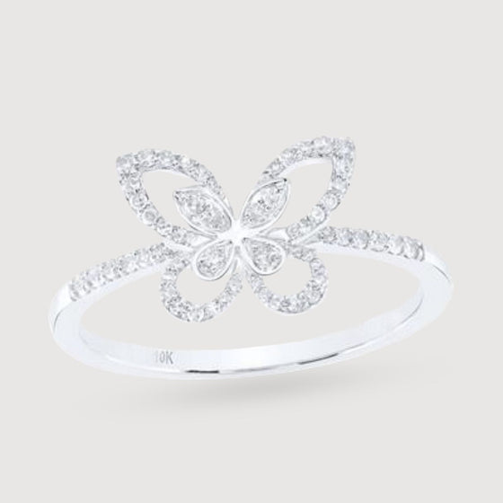 1/5CTW Diamond Butterfly Ladies Fashion Ring - 10K Gold