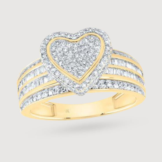 7/8CTW Diamond Fashion Heart Ring - 10K Gold