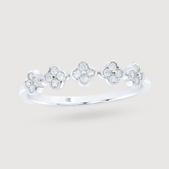 1/6CTW Round Diamond Clover Stackable Band Fashion Ring - 10K Gold