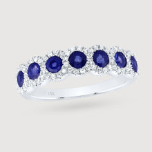  1-1/4CTW Round Blue Sapphire Diamond Anniversary Wedding Engagement Ring Band - 14K White Gold