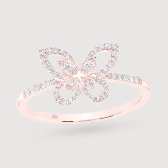 1/5CTW Diamond Butterfly Ladies Fashion Ring - 10K Gold