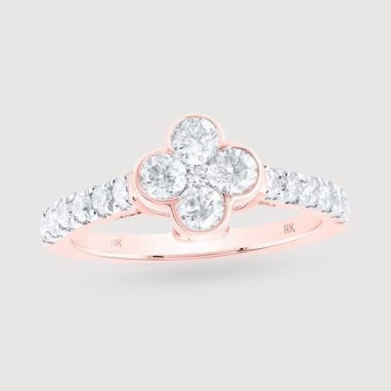 1ctw Diamond Clover Ring - 10k Gold