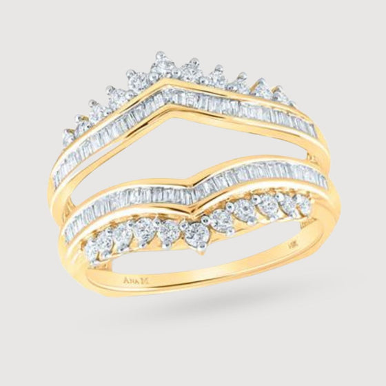 3/4CTW Round Diamond Baguette Wrap Ring Guard Enhancer Ladies Ring - 14K Gold