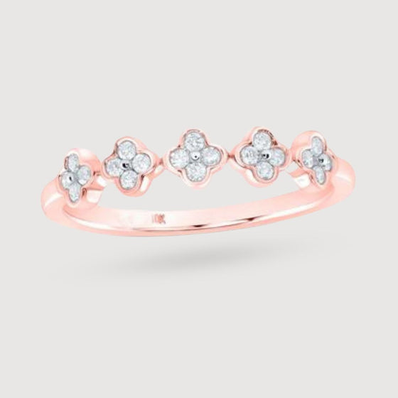 1/6CTW Round Diamond Clover Stackable Band Fashion Ring - 10K Gold