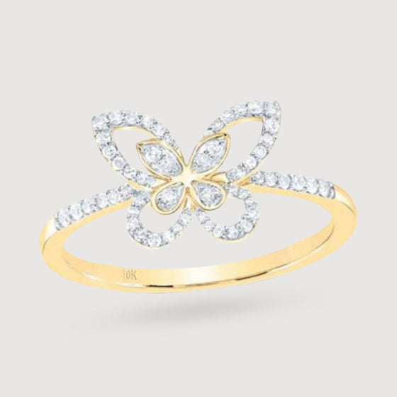 1/5CTW Diamond Butterfly Ladies Fashion Ring - 10K Gold