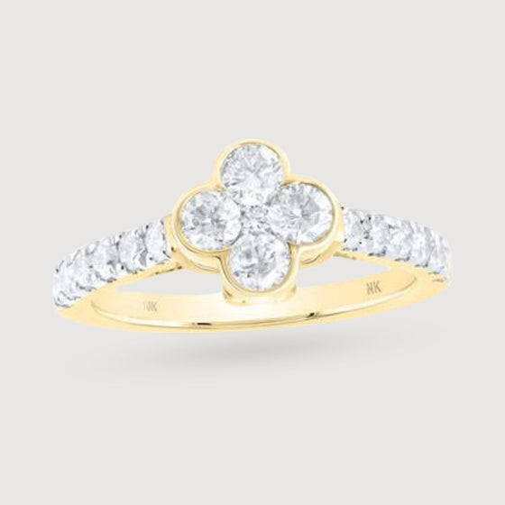 1ctw Diamond Clover Ring - 10k Gold