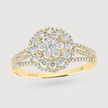  7/8CTW Round Diamond Halo Flower Cluster Ladies Ring - 14K Yellow Gold