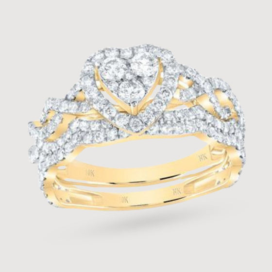 1-1/4CTW Round Diamond Heart Bridal Nicoles Dream Collection Wedding Ring Set- 10K Gold