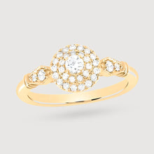  1/3CTW Round Diamond Halo Bridal Engagement Ring Set- 14K Yellow Gold