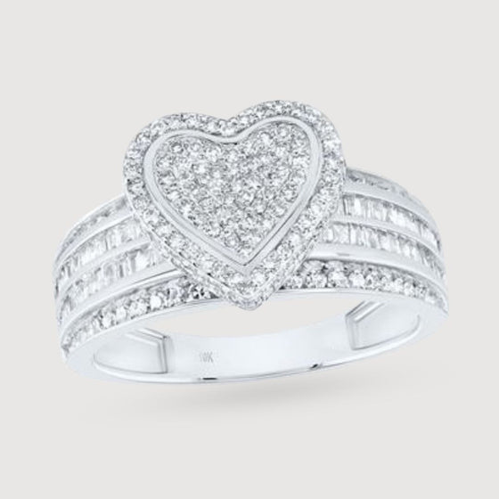 7/8CTW Diamond Fashion Heart Ring - 10K Gold