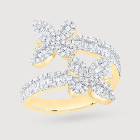 7/8CTW Diamond Ana M Butterfly Ladies Cuff Fashion Ring - 10K Gold