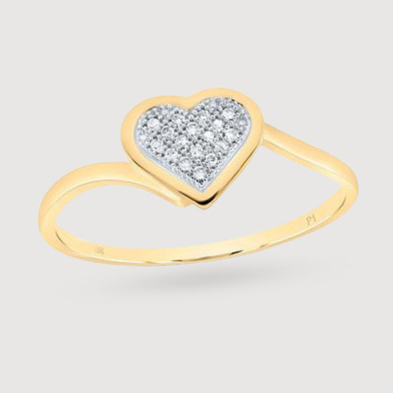 1/20CTW Round Diamond Heart Cluster Ladies Ring- 10K Yellow Gold