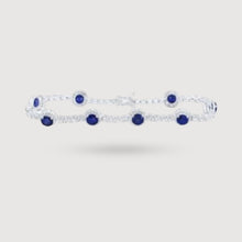  8-3/4CTW Round Blue Sapphire Diamond Fashion Ladies Bracelet- 14K White Gold