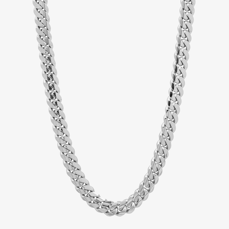 The 12mm Handmade Miami Cuban Link Chain - 950 Silver is beautifully displayed against a plain white background.