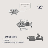 A diagram shows a traditional box lock in three silver views, labeled casted or handmade (extra charge)—a perfect match for the Silver Cuban Link Bracelet - 18mm or other Cuban link jewelry. Z 2020 logo appears in the upper right corner.