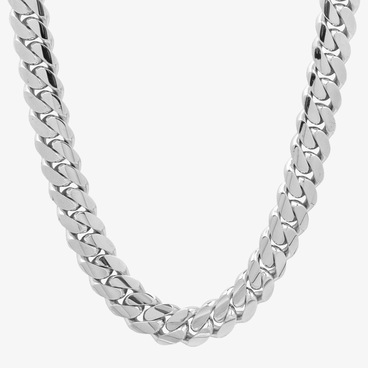 A close-up of the 18mm Handmade Miami Cuban Link Chain in 950 silver, showcasing its thick, handcrafted links against a plain white background.