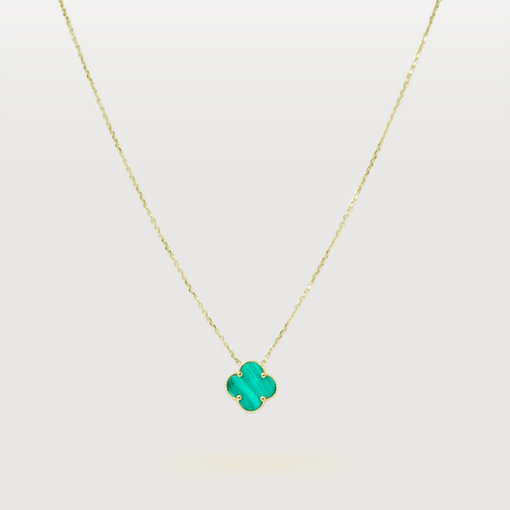 Single Malachite Four Leaf Clover in 14k Yellow Gold. | GOLDZENN 