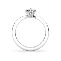 The Six-Prong Round Lab Diamond Solitaire Engagement Ring with Pave Accents features a single round diamond set in white gold, shown from a side view against a white background.