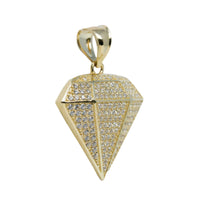 A men's Small Diamond-Shaped Pendant in 10K gold with sparkling CZ stones, featuring a top loop for chain attachment, displayed against a white background.