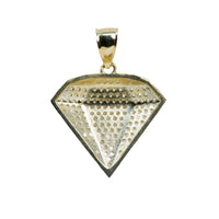 The Small Diamond-Shaped Pendant in 10K Gold with CZ is a men’s gold pendant featuring a textured surface, raised dots, and a smooth bail—perfect for attaching to your chain.